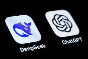 This photograph shows the logo of the Chinese app DeepSeek (L) and US app ChatGPT displayed on a mobile phone, in Paris, on Jan. 28, 2025.