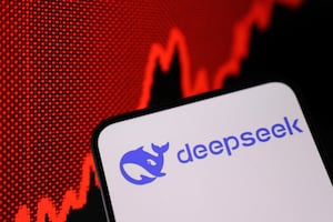 Deepseek logo and rising stock graph are seen in this illustration taken, January 27, 2025.