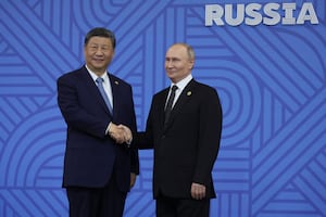 Russia's President Vladimir Putin and Chinese President Xi Jinping take part in an official welcoming ceremony for delegations' heads at the BRICS summit in Kazan, Russia, Oct. 23, 2024.