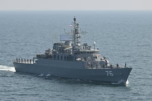 Iran Navy Ship (INS) Jamaran take part during the multinational naval exercise AMAN-25 in the Arabian Sea near Pakistan's port city of Karachi on February 10, 2025, as more than 50 countries participating with ships and observers.