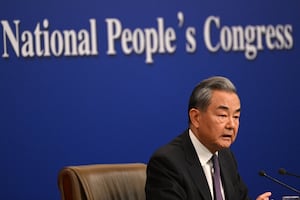 China's Foreign Minister Wang Yi speaks at a press conference during the ongoing National People's Congress (NPC) in Beijing on March 7, 2025.