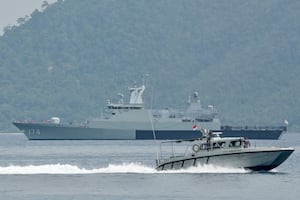 The Royal Malaysian Navy KD Terengganu sails during the final day of the ASEAN Natuna Solidarity Exercise 2023 off Lagong island, in Indonesia's Riau Islands province on Sept. 23, 2023.