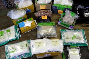 Plastic bags of Fentanyl are displayed on a table at the U.S. Customs and Border Protection area at the International Mail Facility at O'Hare International Airport in Chicago, Illinois, U.S. Nov. 29, 2017.